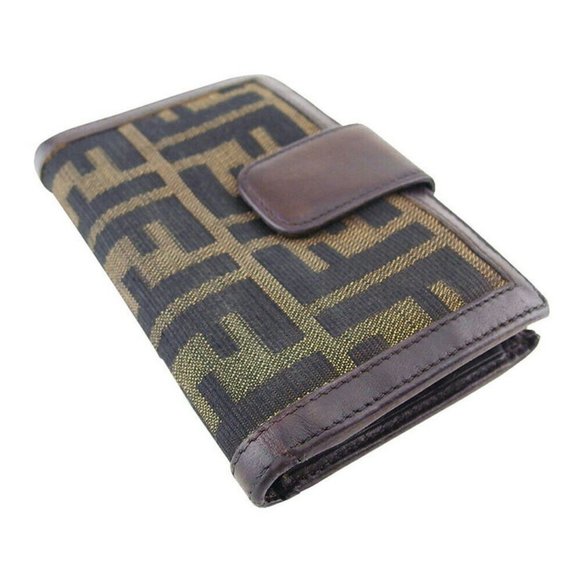 FENDI Gamaguchi Wallet Zucca Beige Canvas ~ Leather Authentic Used - Picture 5 of 10